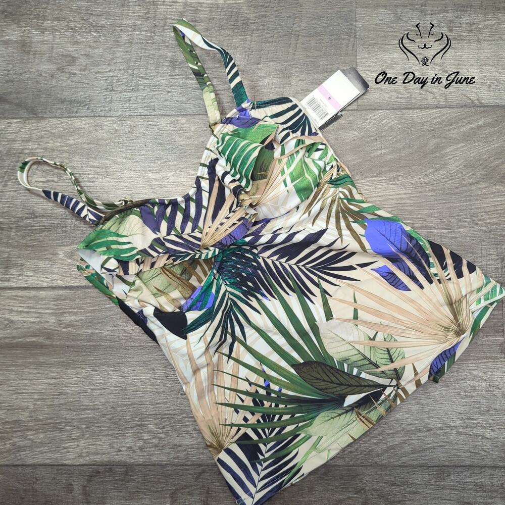 Island Escape Palm Springs Tahiti Ruffle Tankini Top Tropical NWT Size 6